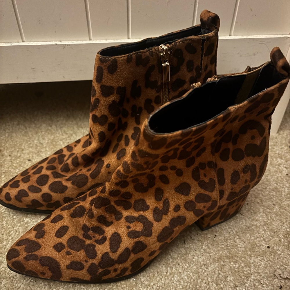 A New Day Faux Suede Leopard Print Ankle Boots